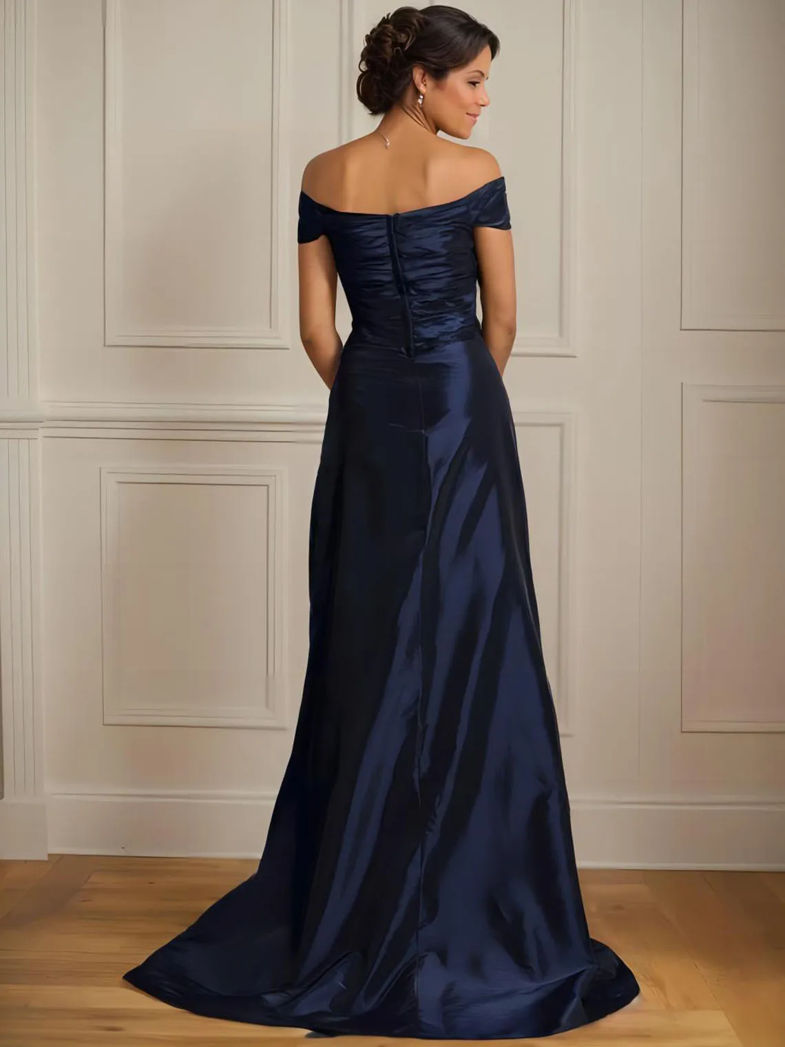 Elegant A-Line Prom Gown Off-the-Shoulder Satin Appliques Cap Sleeve Sweep/Brush Train Formal Evening Dress 2025 Free Customized