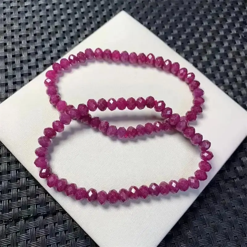 

6MM Natural Ruby Faceted Bracelet Fashion Crystal Quartz Gemstone Jewelry Reiki Healing For Women Gift 2PCS