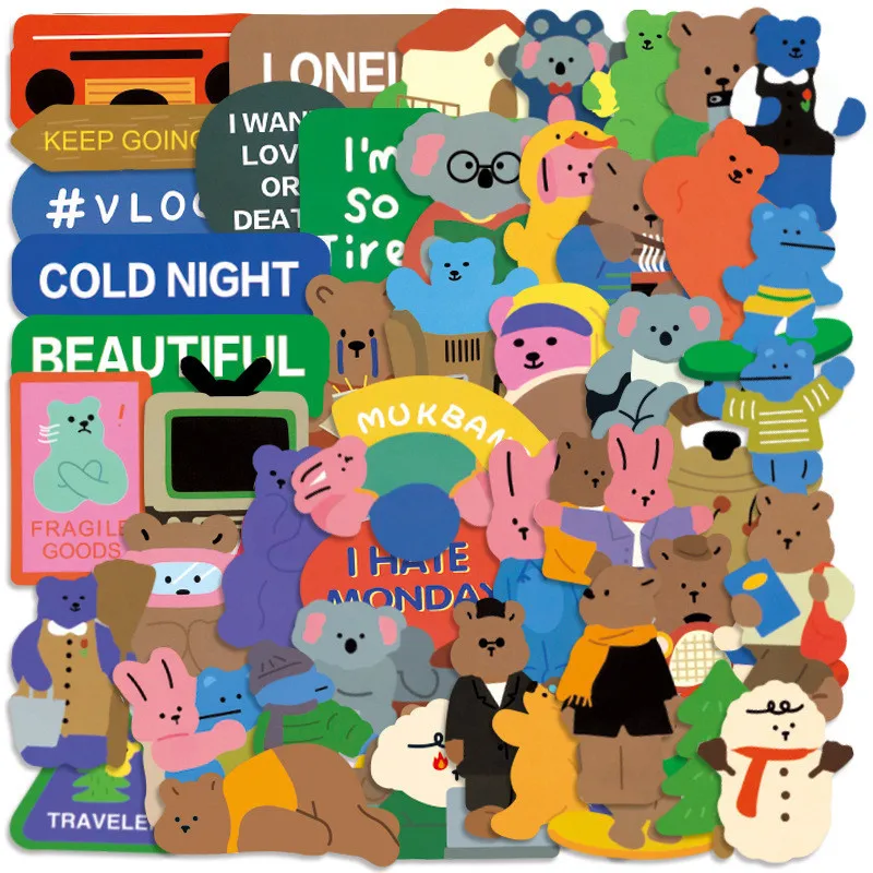 

50 милых водонепроницаемых наклеек с коалами, кроликами и медведями для шлемов, велосипедов, ежедневников, пеналов, Papery Pop Store