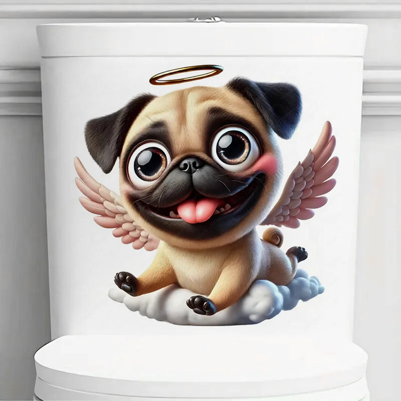 

QT638# Whimsical Pug 1pc Toilet Stickers,Wall Decal Removable, Reusable Vinyl Car Sticker for Toilet Lid, Bathroom Decor