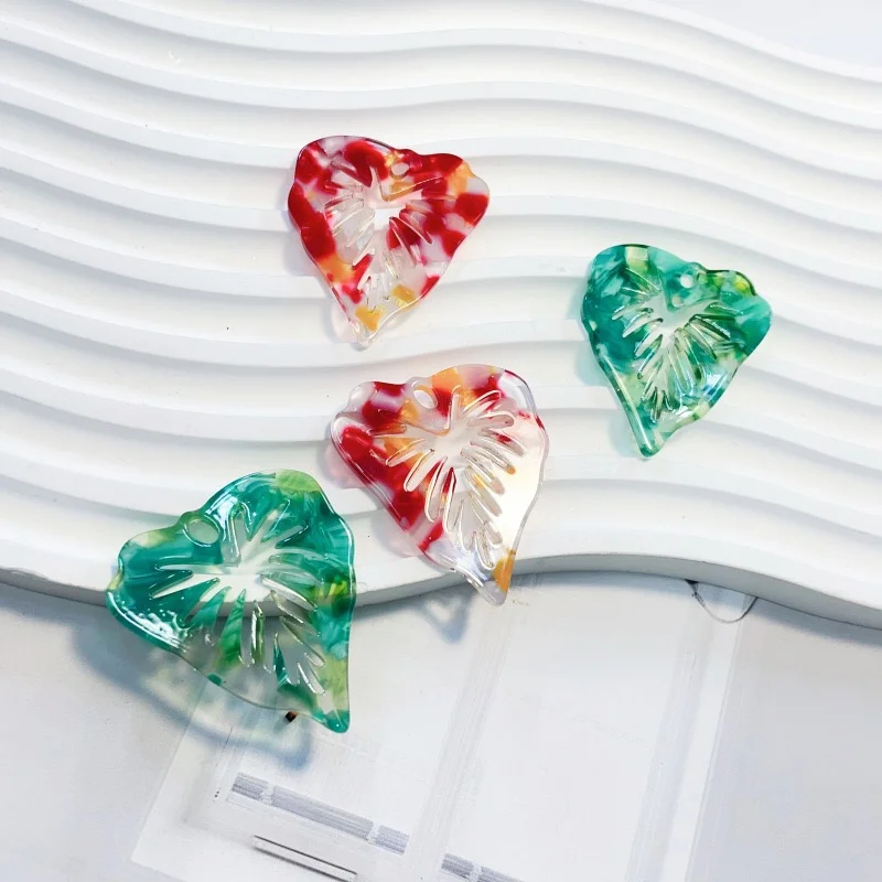 Wholesale 40pcs/lot color print cartoon leaves shape acrylic leaf beads diy jewelry garment hair accessory