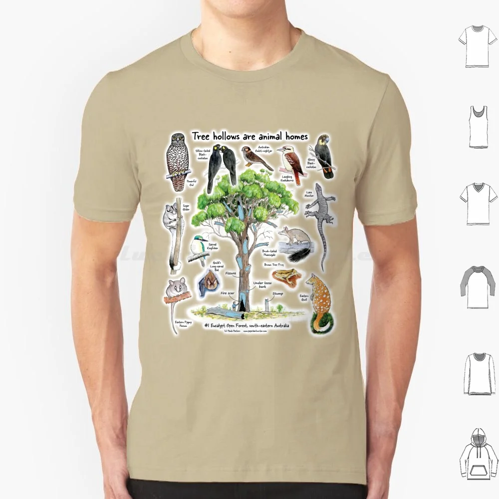 Tree Hollows Are Animal Homes : #1 ( Simplified Design ) T Shirt Big Size 100% Cotton Tree Animals Possum Glider Parrot Quoll