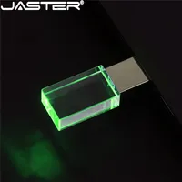 Crystal USB Flash Drive 64GB Blue LED Pen Drive 32GB Silver Gloden Memory Stick 16GB Creative Gift U Disk Green LED Pendrive 8GB