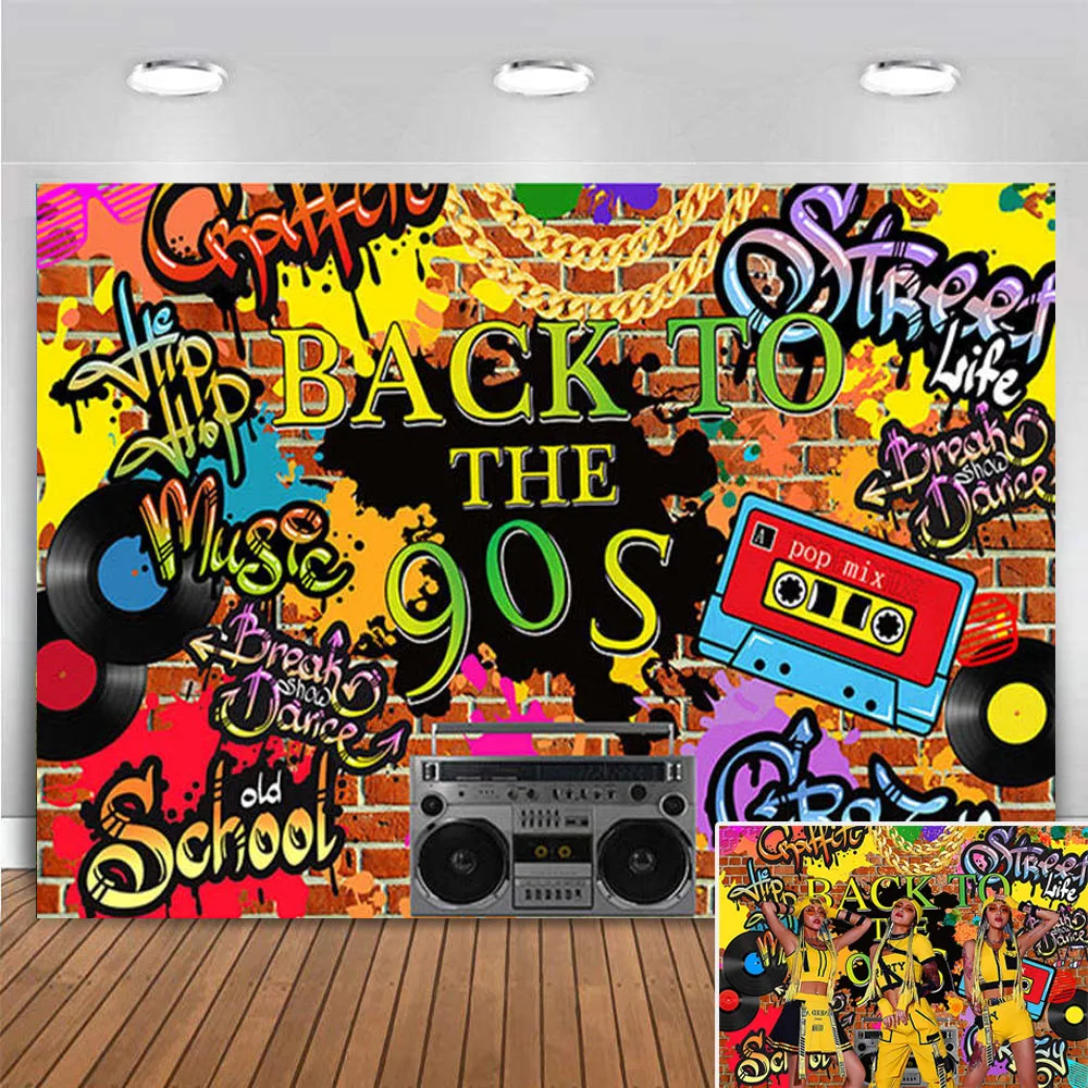 90s Themed Birthday Party Decoration Banner Backdrop Back to The 90's Hip Hop Brick Wall Graffiti Photography Background Poster