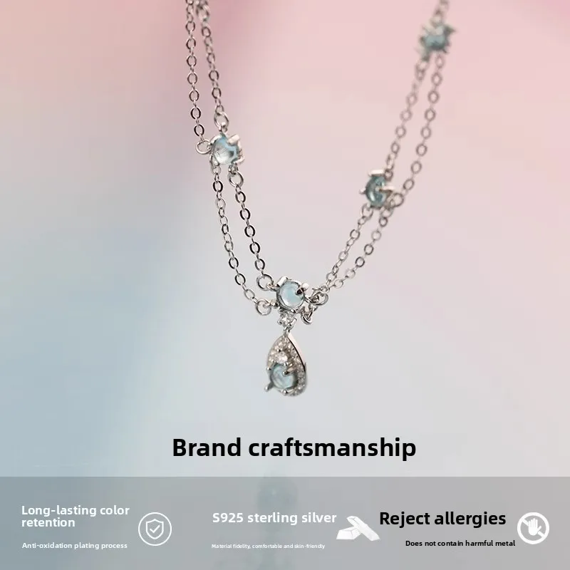 

SHXI 925 Sterling Silver Water Drop Double Necklace Female Clavicle Necklace