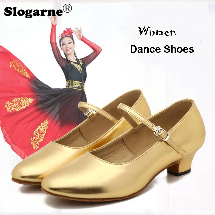 

Gold Dance Shoes Women Soft Pu Leather Latin Jazz Waltz Tango Ballroom Dance Shoes Ladies Modern Dancing Sandals Stage Footwear