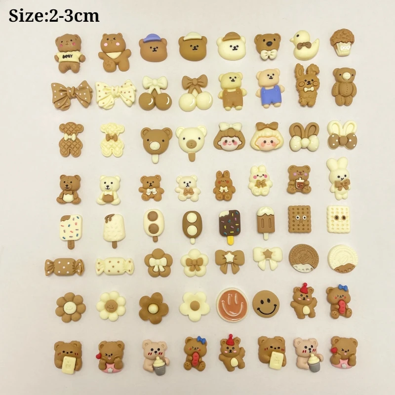 

10pc Cartoon Resin Beige Coffee Rabbit Bear Candy Biscuit Cabochons Flatback Embellishments Diy Phone Case Scrapbooking Supplies