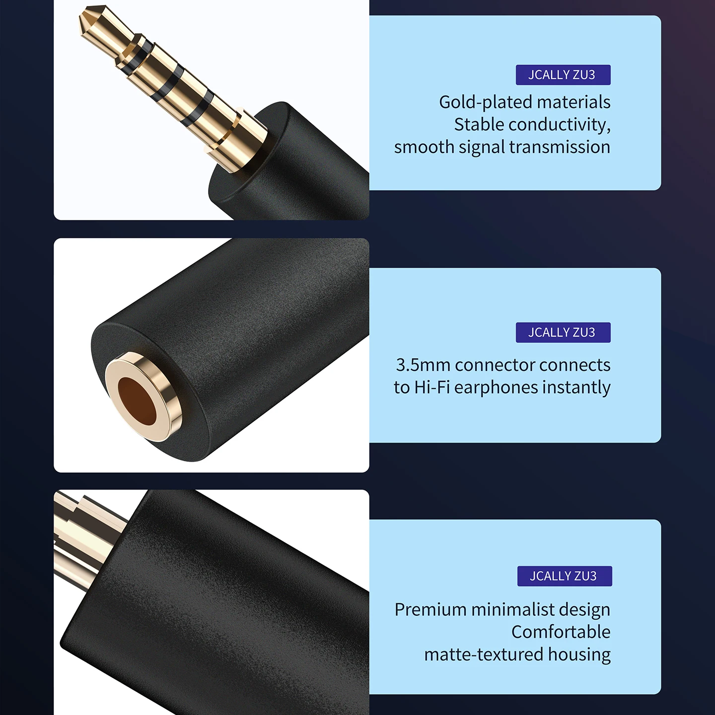 JCALLY ZU3 3.5mm Impedance Adapter With Mic 75 150 200 400 600 ohm