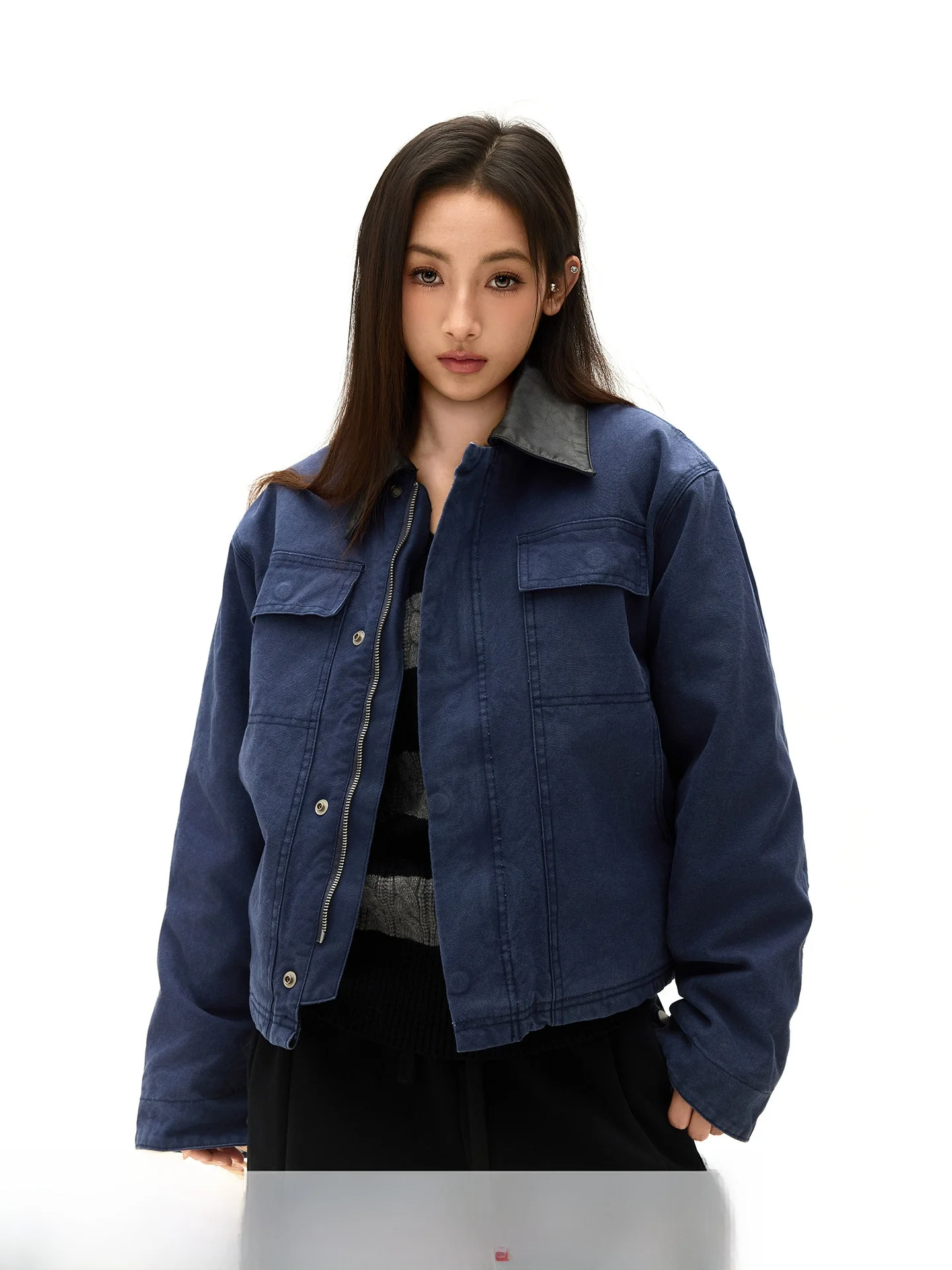 

Мужская рабочая куртка в стиле ретро с воротником из хлопка и искусственной кожи, теплая, с длинными рукавами, на молнии, от BLA of...