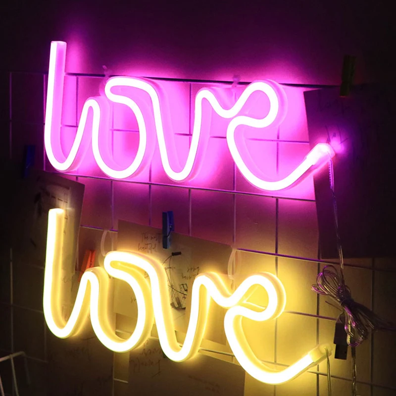 

Неоновый ночник Usb Love Sign Led Lights 3D Art Романтические ночники Лампа для спальни Настенная неоновая светодиодная лента Гибкая батарея