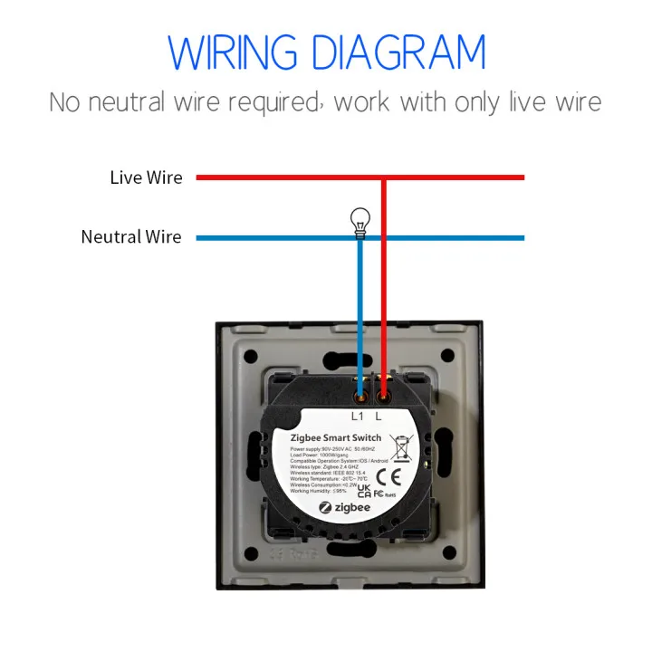 Parti dell\'interruttore Zigbee nessun cavo neutro richiesto Smart Light Switces Smart Home Alexa Tuya miglioramento della casa Bingoelec