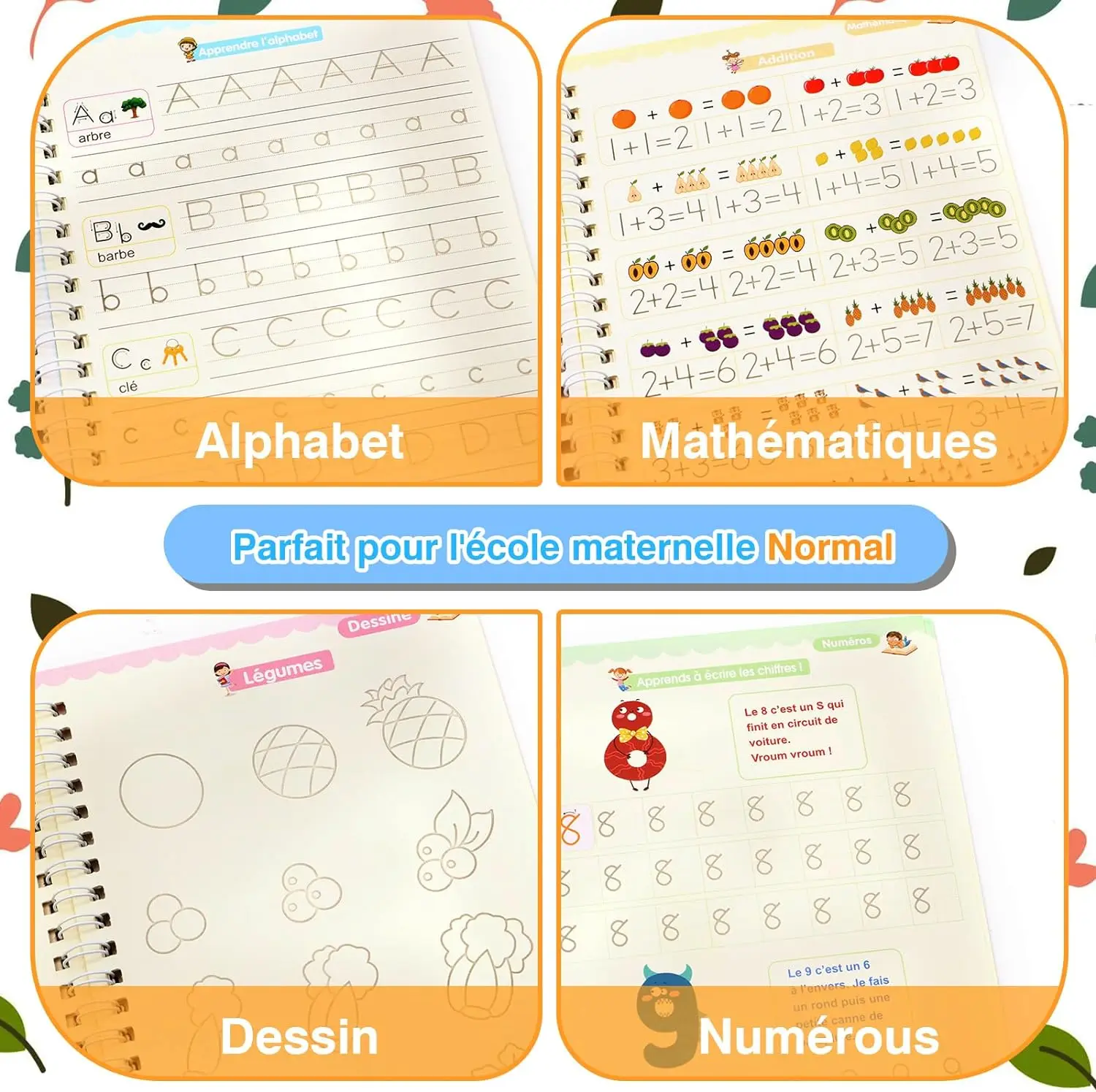 4เล่มหนังสือมหัศจรรย์ montessorii ปากกาวาดรูปการศึกษาการศึกษาการศึกษาการศึกษา Montessori สมุดบันทึกการเขียนแบบฝึกหัดภาษาฝรั่งเศส