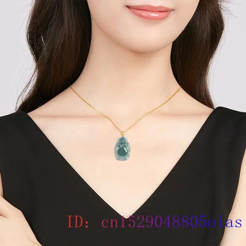 Colgante de Buda de Jade birmano, joyería, collar de piedra, regalos para mujeres, dijes de moda, Jadeíta Natural, plata 925, Esmeralda azul