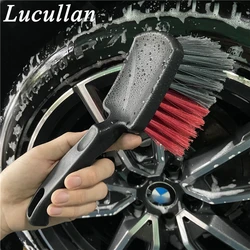 Lucullan Ergonomic PP Handle Grey & Red Soft Flagged Tip Bristles Premium Wheel Cleaner Brush