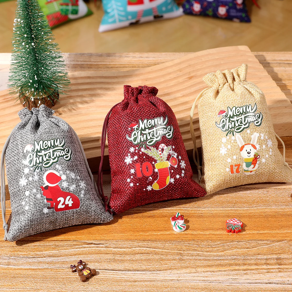 Multi-Color Gift Bags Eco-Friendly Reusable Hanging Countdown Bags Handmade Christmas Bags For Home Decor New Year 2025