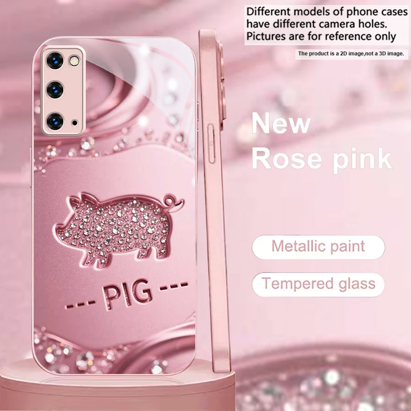 Rose Bling Pig Zodiac Pink Metallic Glass Phone Case For Samsung Galaxy S26 S25 S24 S23 Ultra Plus FE S22 S21 S20 8 9 10 Cover