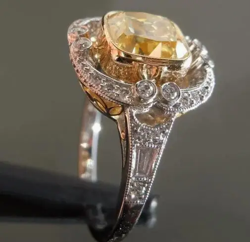 

Обручальные кольца для женщин, классические, с большим круглым желтым кристаллом AAA+ CZ, из серебра 925 пробы, модные ювелирные изделия, подарок на Рождество