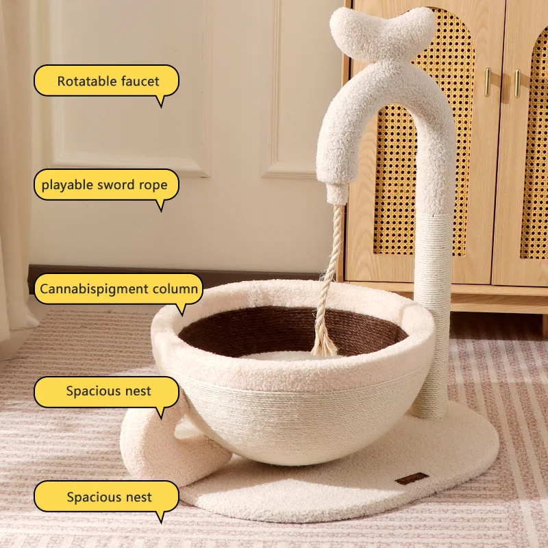 Natural Sisal Cat Bed & Cup Scratcher Nest Wear-resistant No Debris Cartoon Tyle Pet House for Any Size Cats Custom Logo