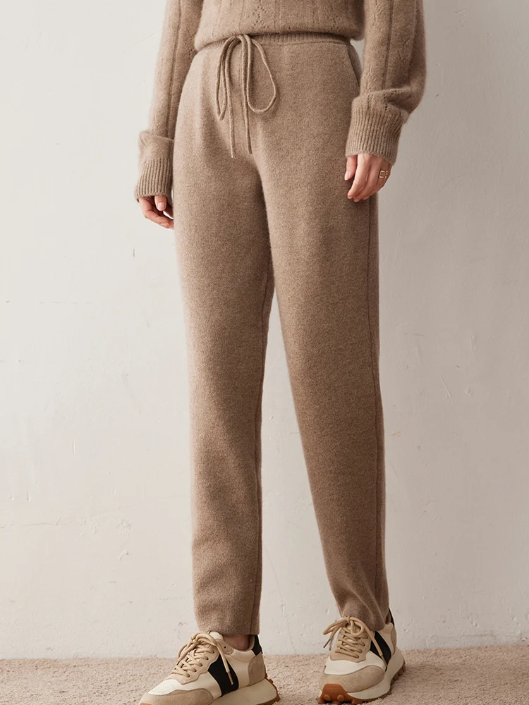 

New Autumn Winter 100% Cashmere Knitted Pencil Pants Women's High Quality High Waisted Soft Warm Comfortable Cashmere Trousers