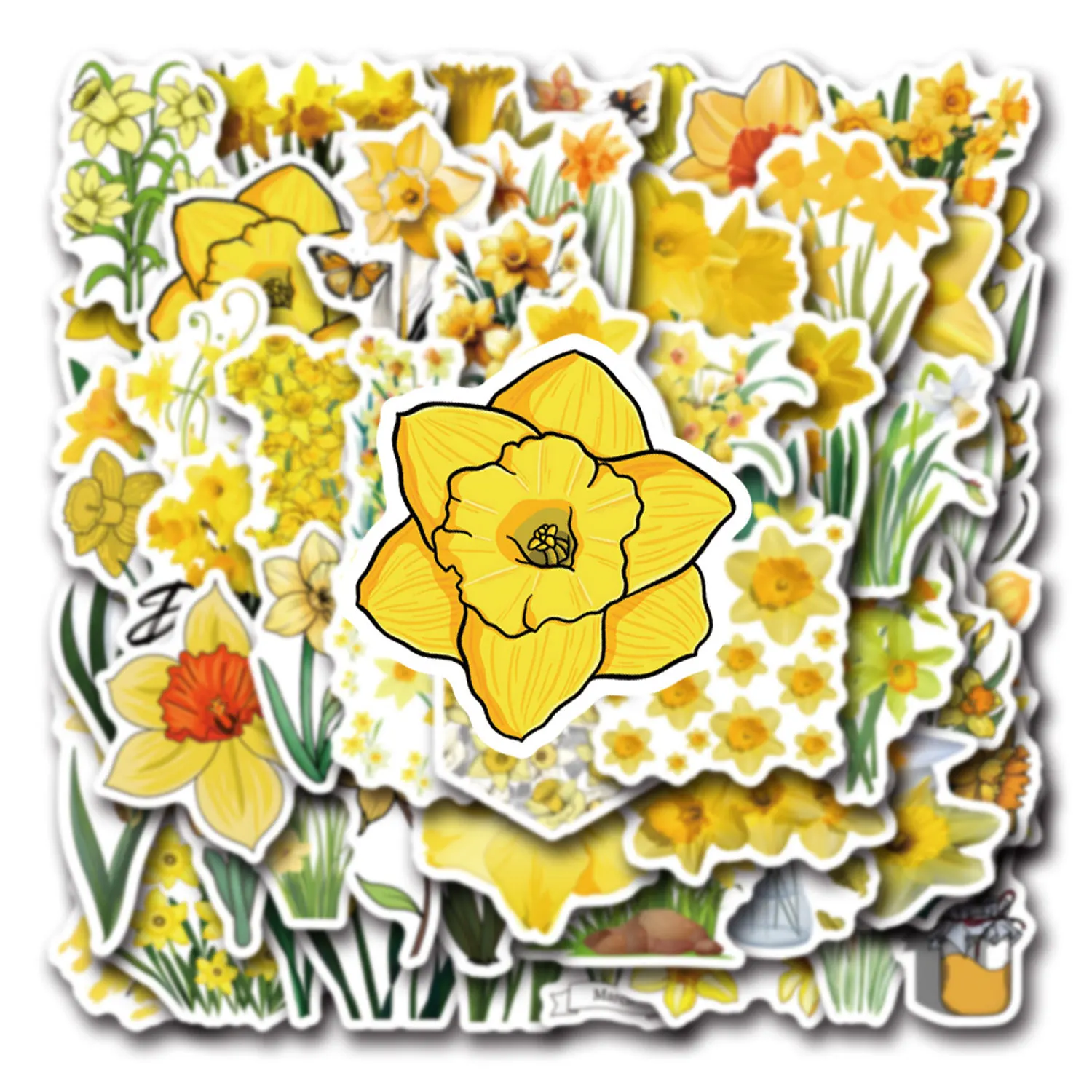 

10/60PCS Daffodil Cartoon Sticker Yellow Flowers Decals DIY Cup Diary Scrapbook Luggage Laptop Car Bike Skateboard Kids Toy