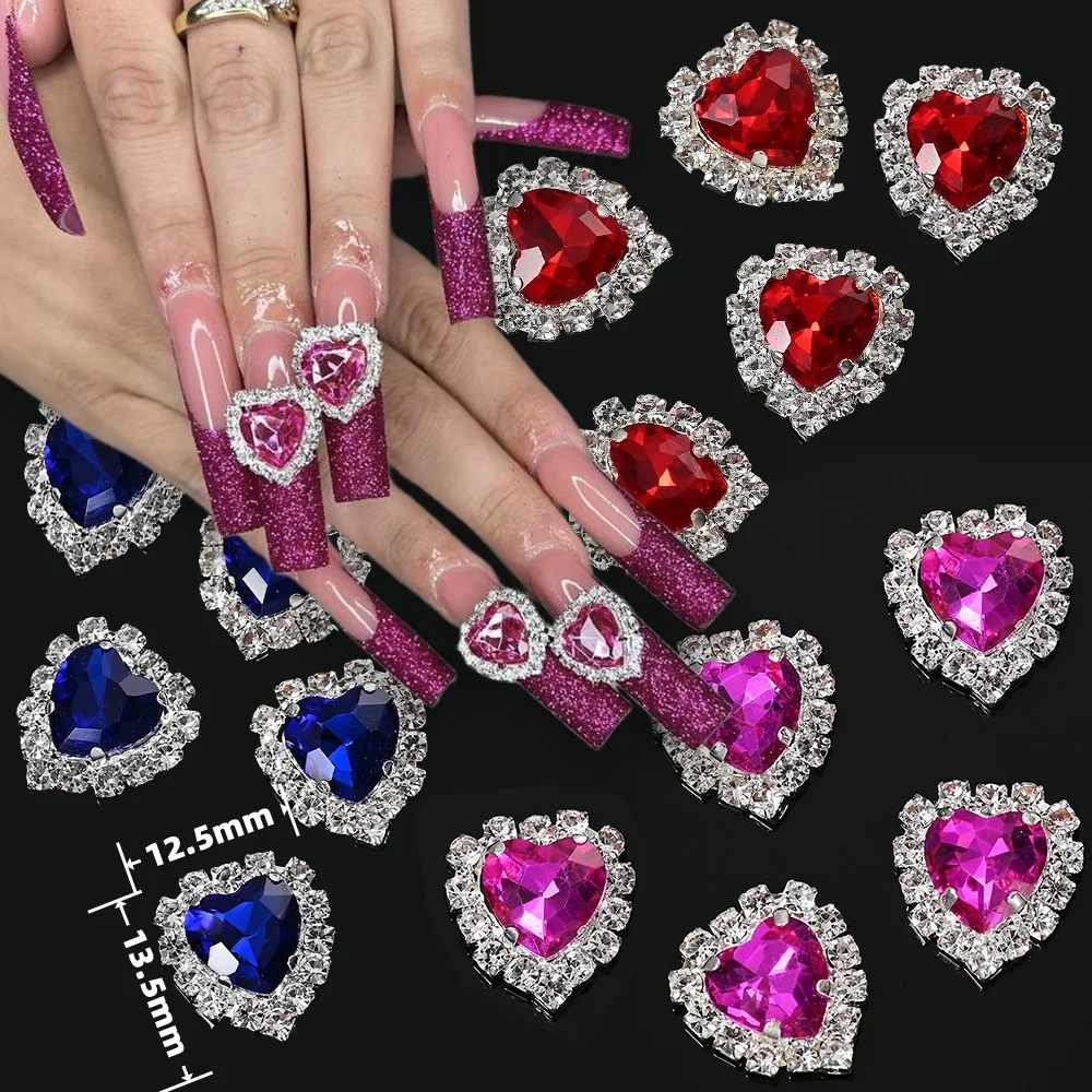 5/10pc Cristallo di Lusso Cuore Rosa Unghie artistiche Fascino 3D Forma di Amore Unghie Strass Diamante Lustro San Valentino Decorazione Manicure