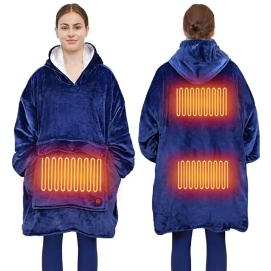 

Носимое одеяло с подогревом, толстовка с 3 настройками нагрева, большое USB-одеяло с капюшоном для взрослых без аккумулятора, уютная теплая толстовка