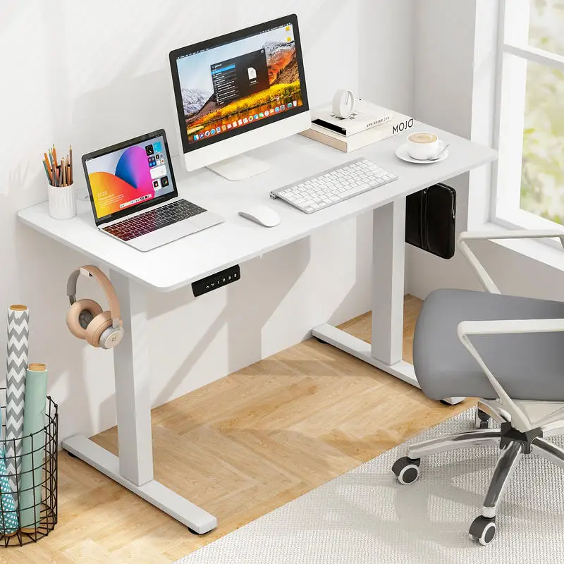 

Electric Standing Desk with 3 Memory Height Settings and 2 Hanging Hooks & Cable Management-White