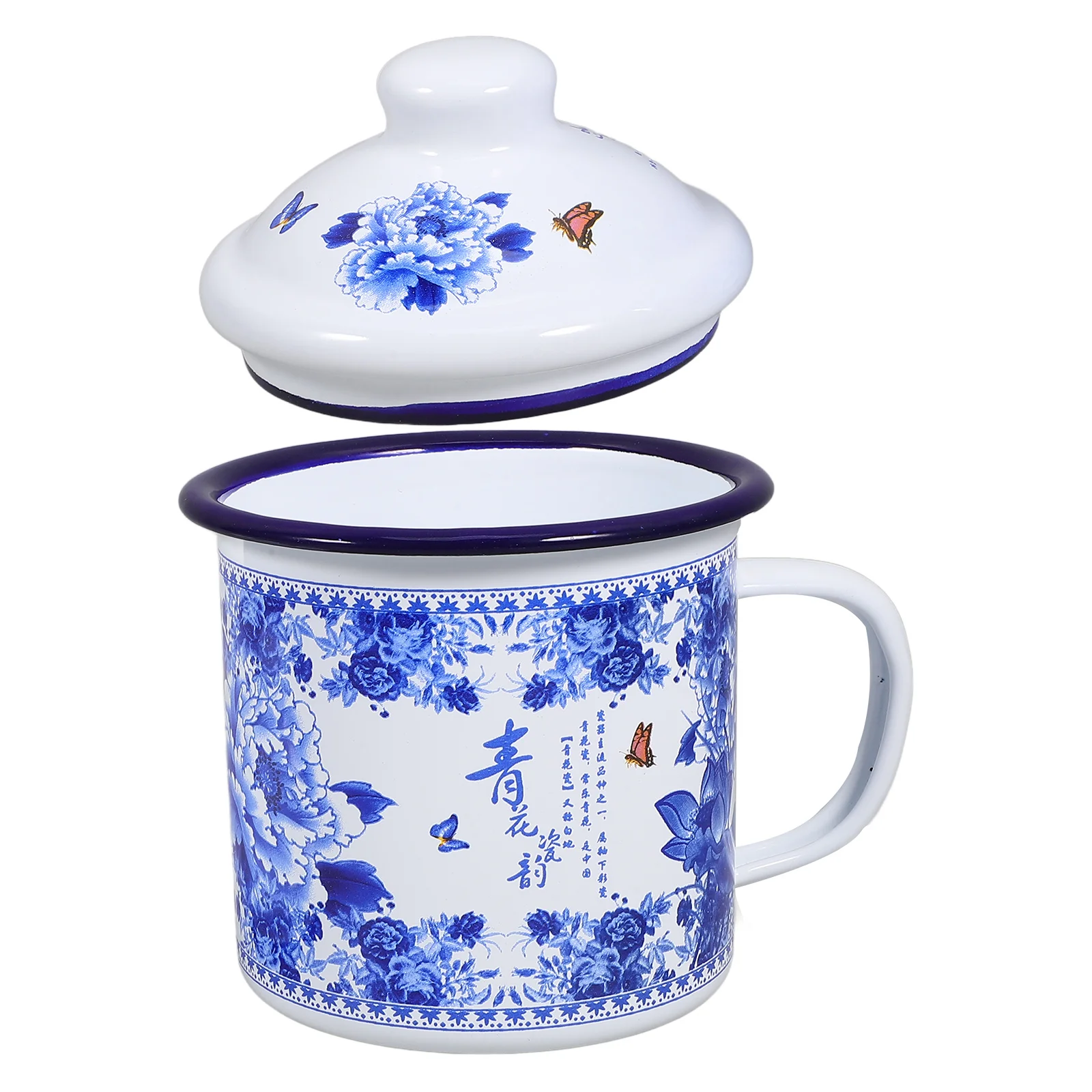 

Enamel Tea Cup with Lid 9cm 500ml Coffee Mug Water Cup Elegant Teacup Large Capacity Easy Clean Home Office Kitchen Bar Use