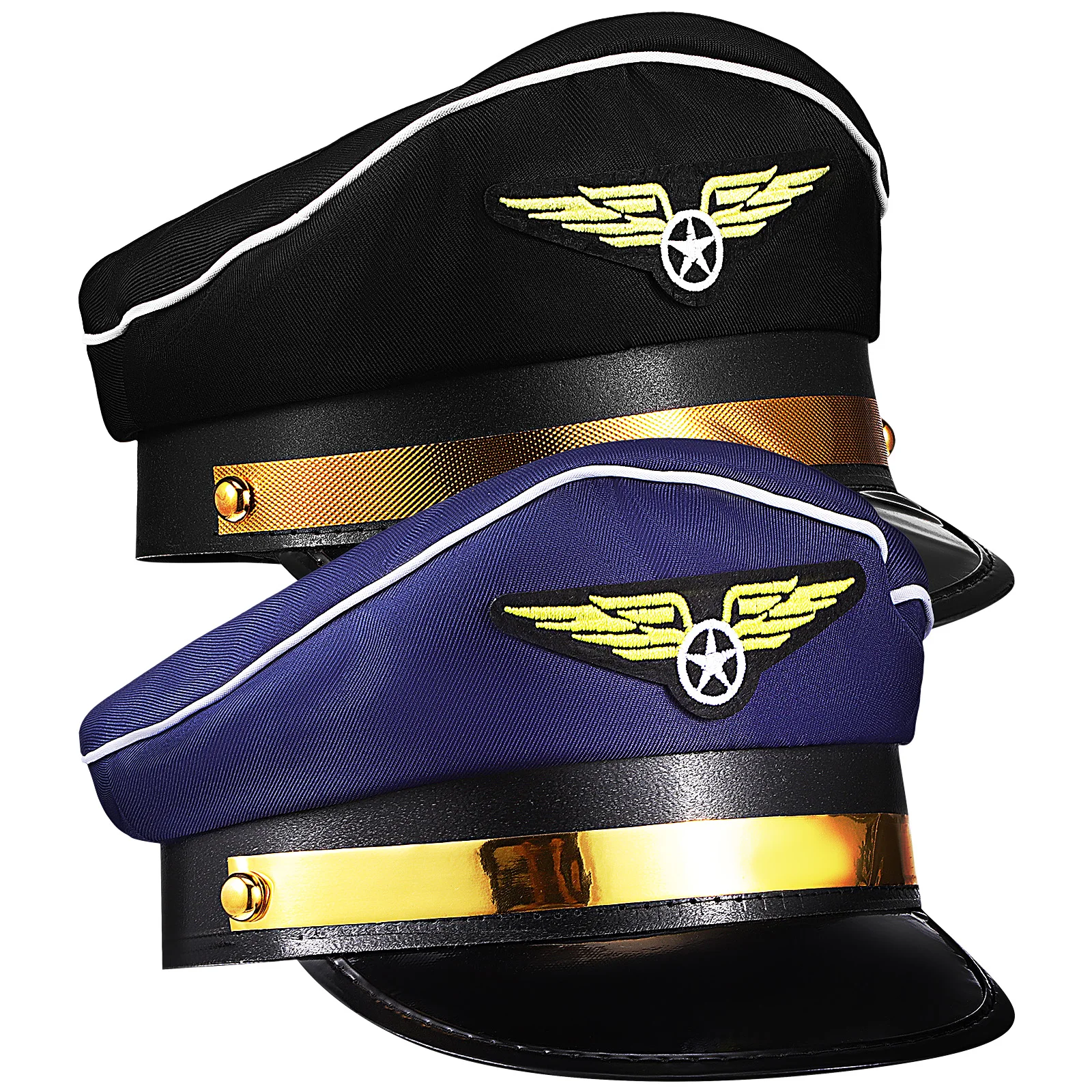 

2 Pieces Pilot Hat Captain Costume Flight Attendant Blue Black Polyester Airline Theme Birthday Present