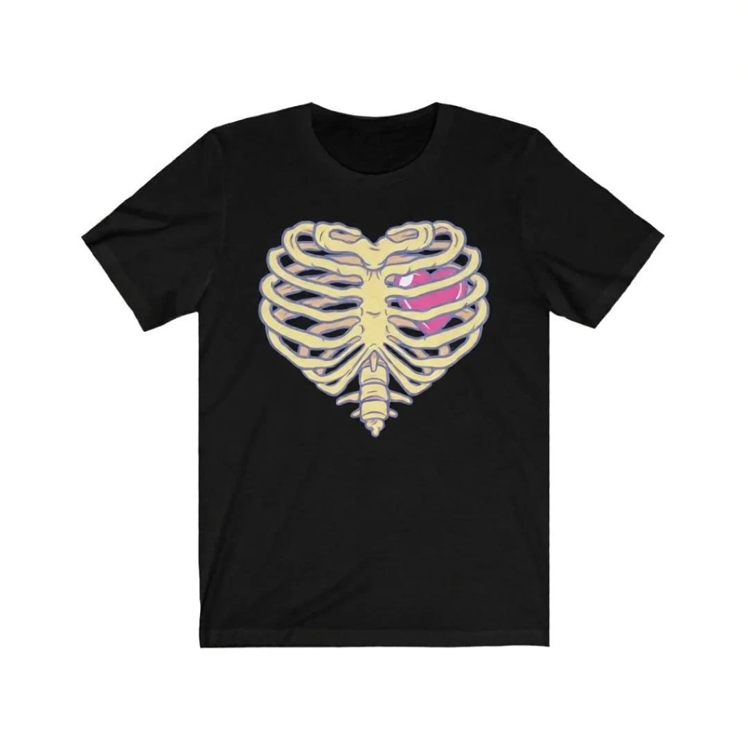 Rosa Rippen-Skelett-Fledermaus-Print Damen Oversized T-Shirt Halloween Pastell Goth Stil Kleidung Kawaii Streetwear Top Damen Herren T-Shirt – Detail 6