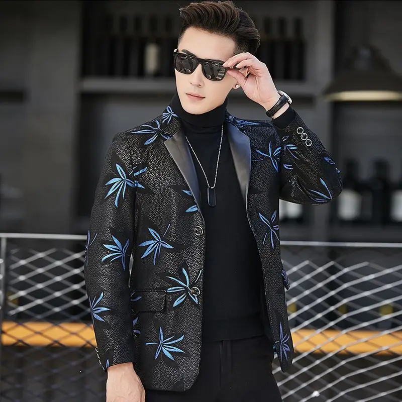 

2022 Spring Autumn Men's Genuine Sheepskin Jackets Male Printed Slim Fit Overcoats Men Single Breasted Real Leather Coats N136