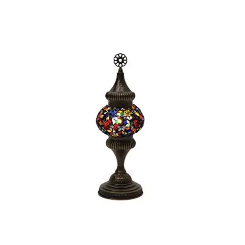 LaModaHome English Moroccan Handmade Mosaic Glass Curvy Swan Neck Table Lamp Light with Decorative Dark Polished Copper Fixture