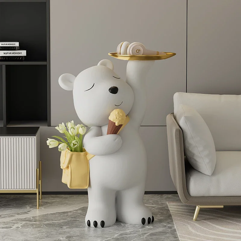 

Modern Resin FRP Ornament Statue for Home Decor Creative Bluetooth Sound Cute Ice Cream Backpack Bear Floor Living Room Decorati