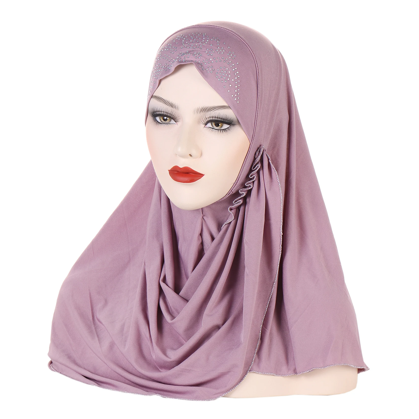 

Malay Pullover Turban Solid Color Diamonds Amira Scarf Women's Hijab Ruffled Middle Eastern Hat Amira Islamic Niqab Burqa New