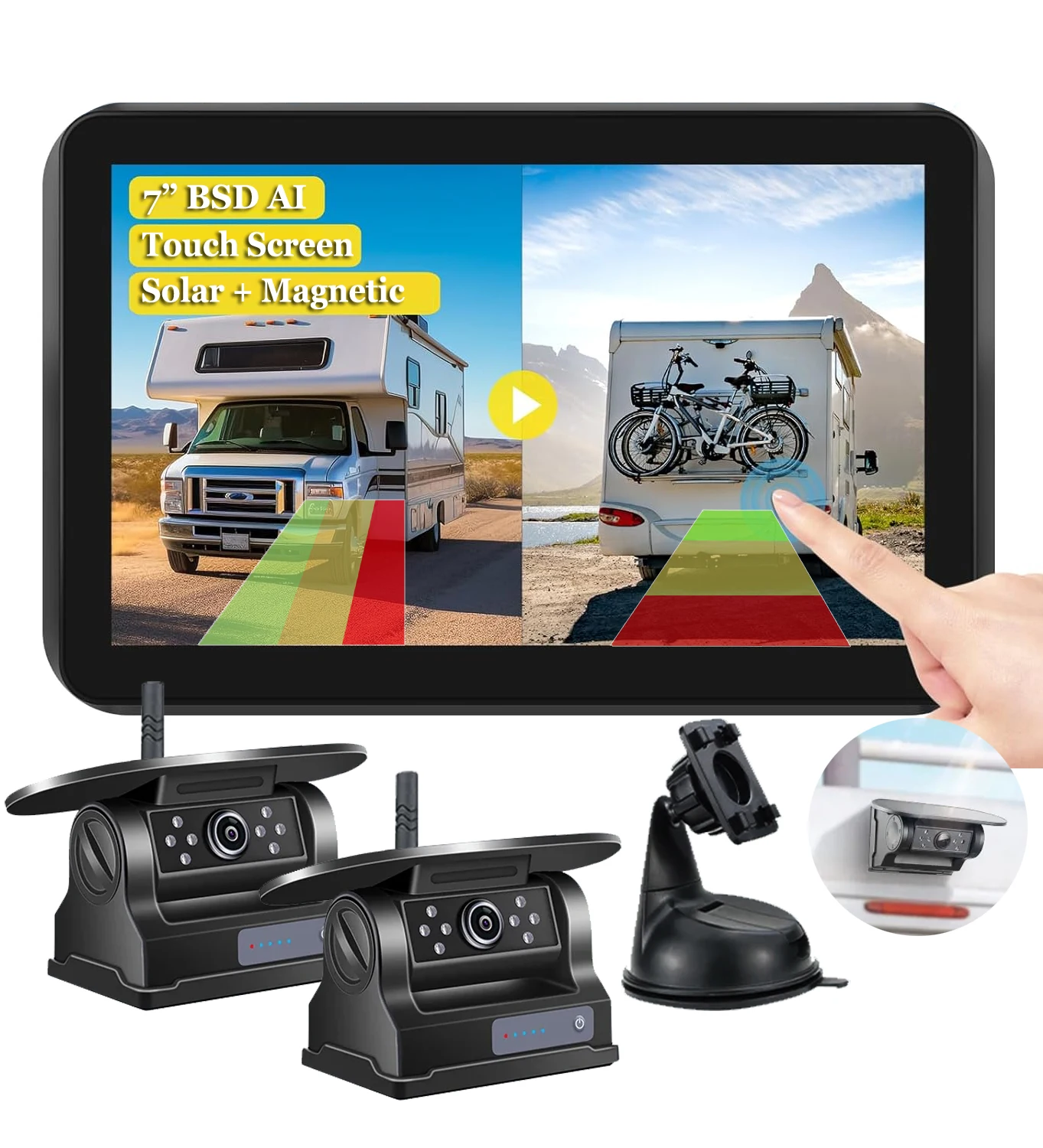 

iPoster Wireless Solar Backup Camera Magnetic Base 10000mAh Rechargeable Battery Hitch With 7" DVR Monitor For Caravan Rv Camper