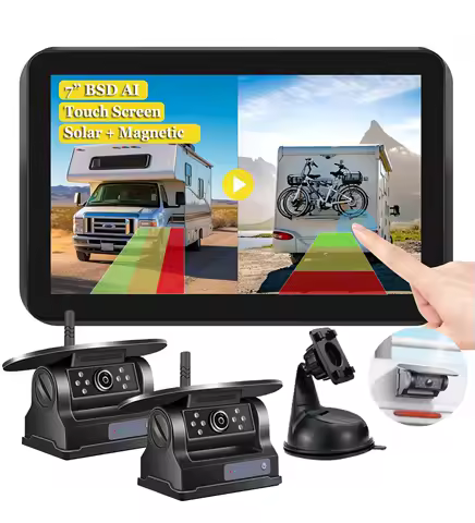 iPoster Wireless Solar Backup Camera Magnetic Base 10000mAh Rechargeable Battery Hitch With 7" DVR Monitor For Caravan Rv Camper