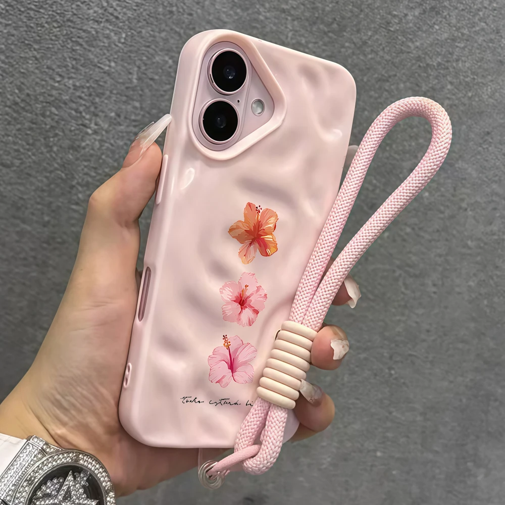 Einfache Hibiskusblüten-Silikon-Handyhülle für iPhone 17 15 13 11 12 14 16 17 Pro Max 14 15 Plus Air mit Lanyard-Hülle – Detail 8