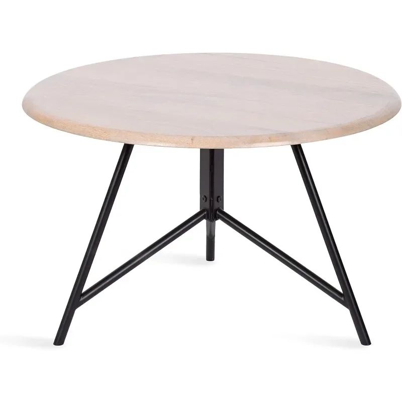 Kate and Laurel Pallson Modern Round Wooden Coffee Table, Circle Wood and Metal Coffee Table with Mixed Materials