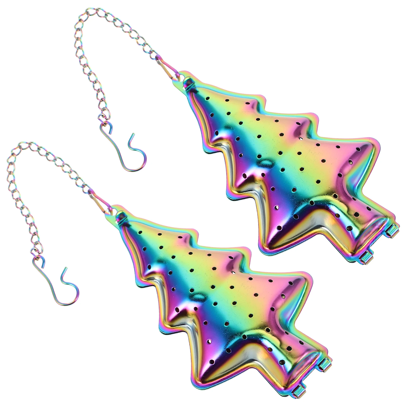 

2Pcs Festive Christmas Tree Tea Infuser Metal Chain Fine Mesh Filter Loose Leaf Strainer Reusable Kitchen Accessory