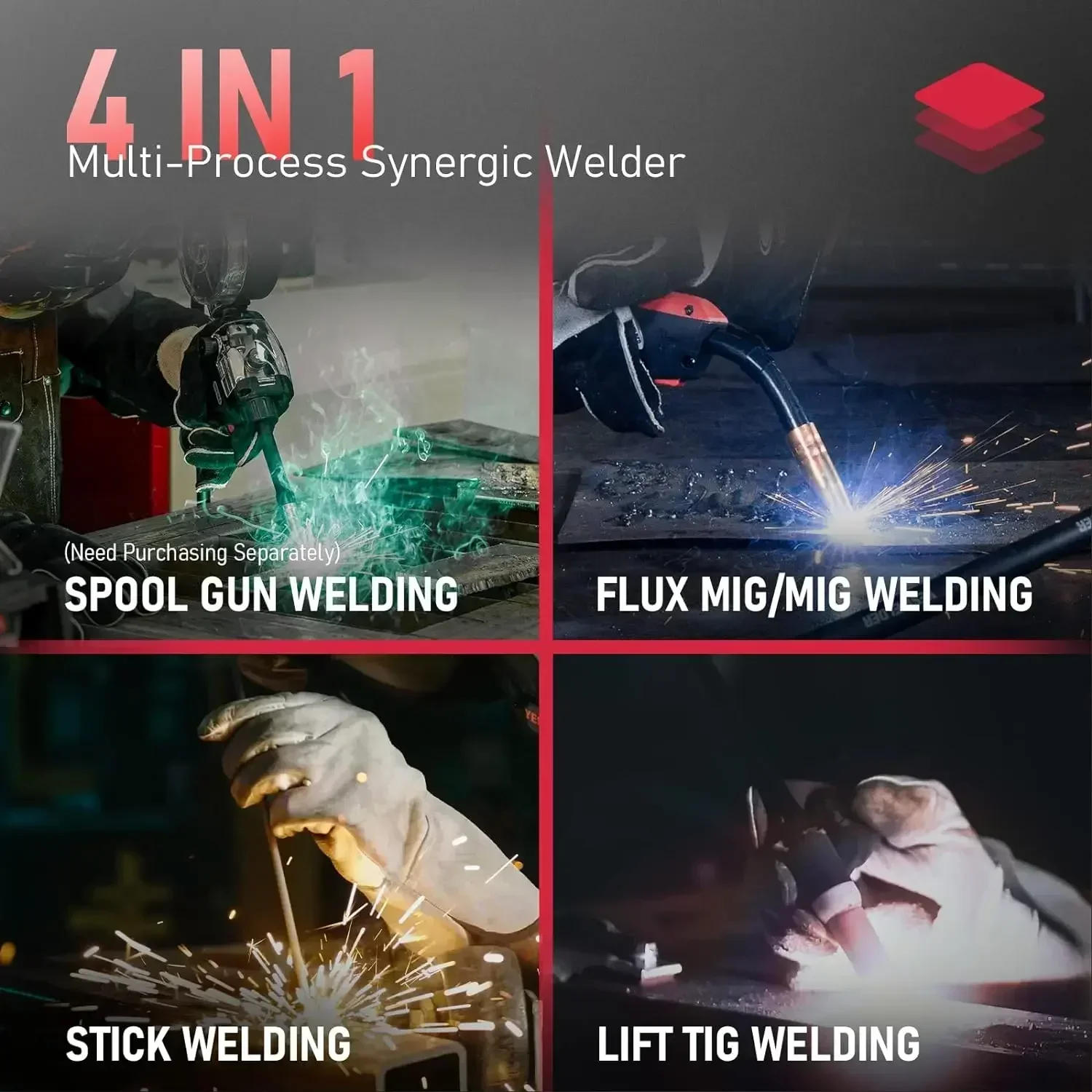 Customizable-MIG-250 PRO Aluminum MIG Welder, 250Amp 220V, Gas MIG Gasless Flux Core Welding Machine MIG/Lift TIG/Stick 4 In 1 W