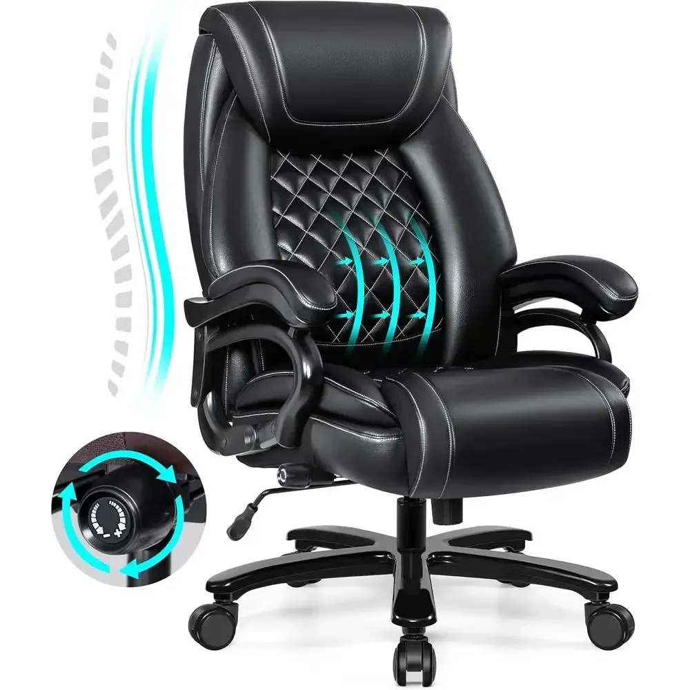 Extra Large 500lbs Capacity PU Leather High-Back Ergonomic Office Chair with Adjustable Lumbar Support for Heavy Duty Use
