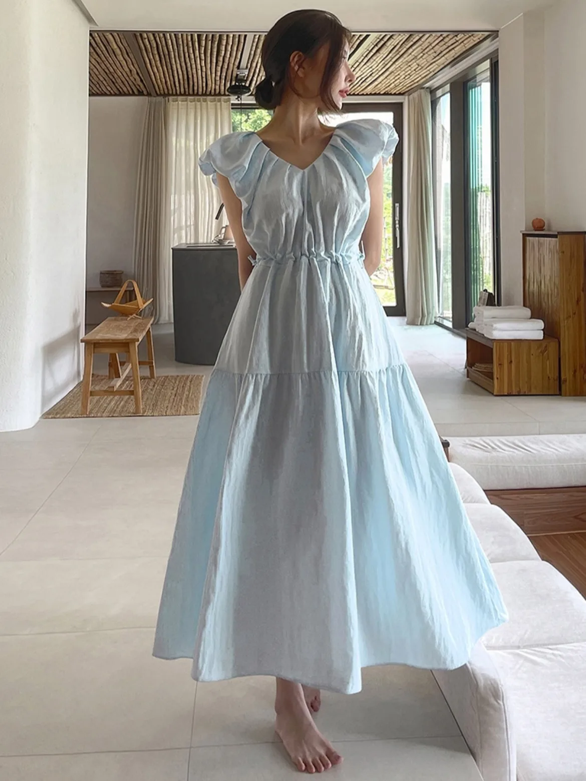 

Ele Long V-Ne Bal Design Плиссированный утягивающий женский жилет Dr Chic Summer Faion Dstring Waist Design