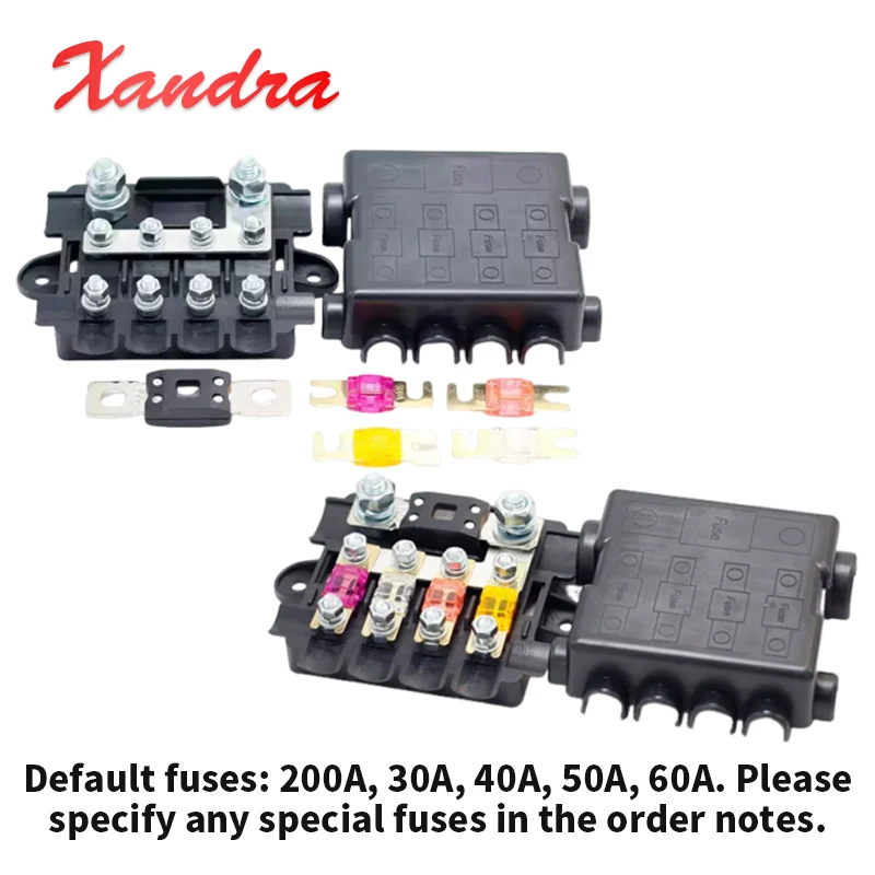 1 in 4 out Car Fuse Box Modified Battery Power Protection Electrical 4-way 200A 32V High Power Insurance Bolt Type Fuse Box Seat