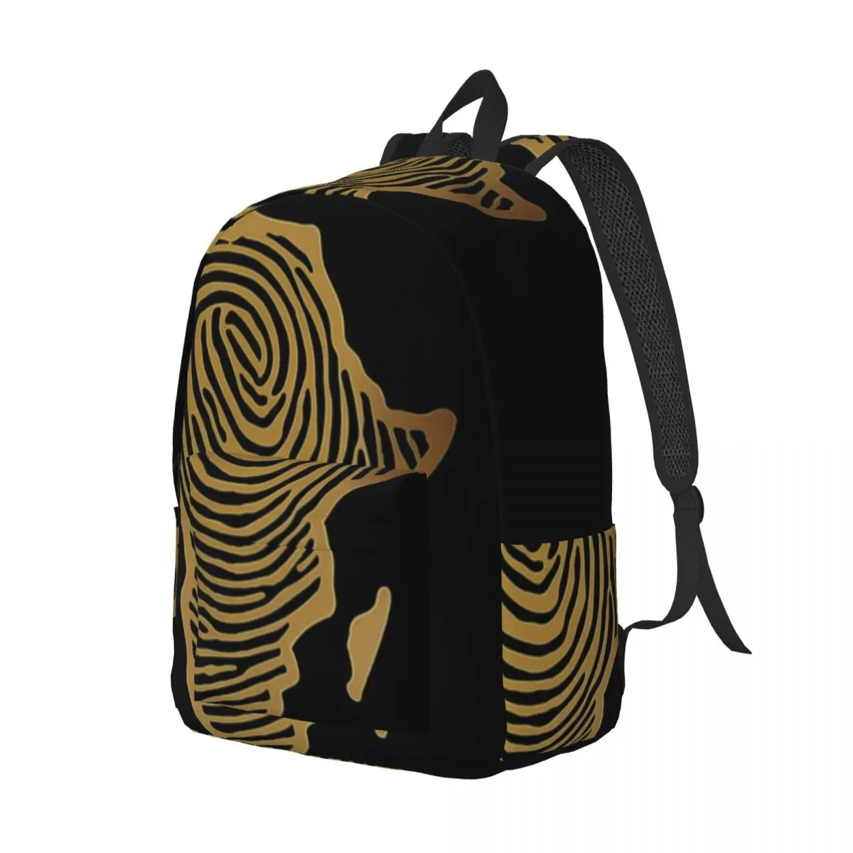 Compact Everyday Backpack Center Africa Fingerprint Minimalist Line Art Gold White Small Printed Bookbag for School Shopping Gym