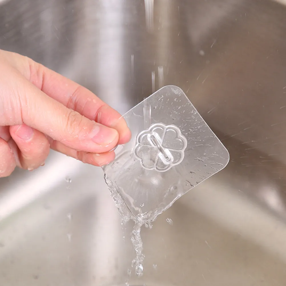 50Pcs Heavy Duty Transparent Adhesive Hooks Wall Ceiling Bathroom Kitchen Utility Sticky Hangers Stainless Steel Reusable No