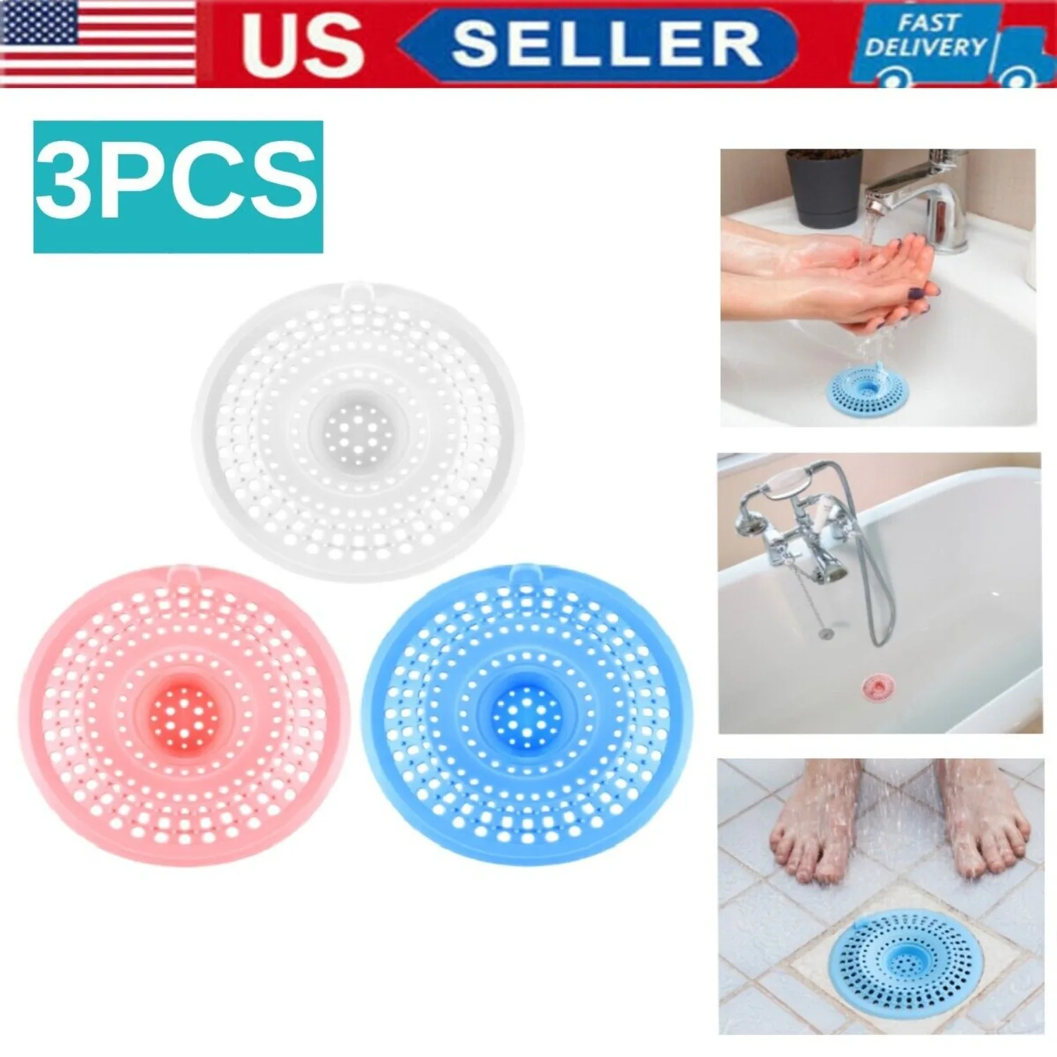 

3PCS Bathroom Drain Cover Hair Catcher Stopper Shower for Bathroom Bathtub Sink