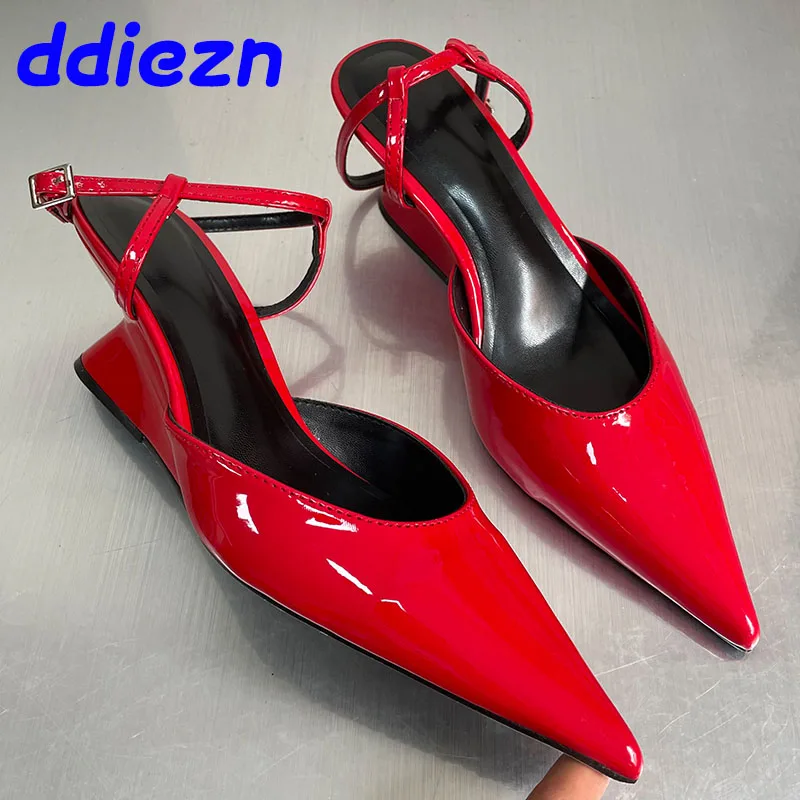 Ladies Pumps Shoes Fashion Buckle Strap Luxury Female Slides 2024 New Wedges High Heels Shoes For Women New Footwear