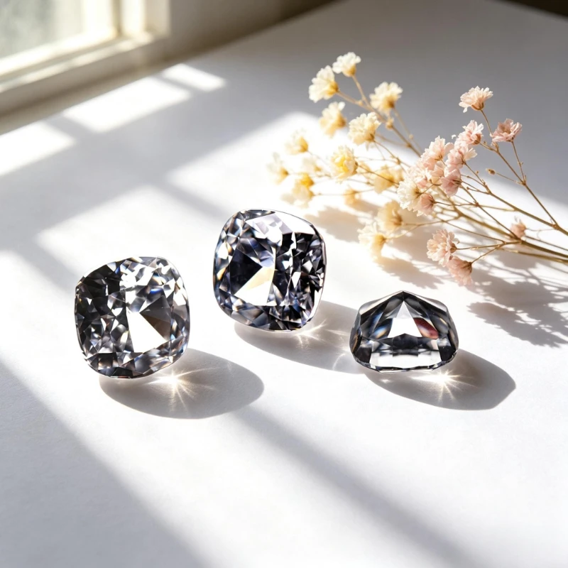 Kubisches Zirkonium, Crushed-Ice-Schliff, quadratische Kissenform, weiße Farbe, 5A+-Qualität, CZ, 4K-Schliff, hochkarätiger Diamant – Detail 6