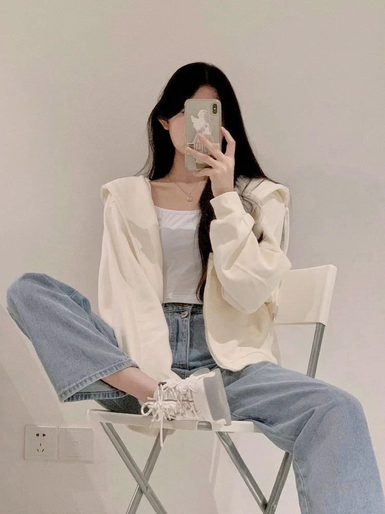 Com capuz bonito hoodies street wear mulher tendência durável predominante zip-up y2k roupas outono roupas alternativas inverno feminino