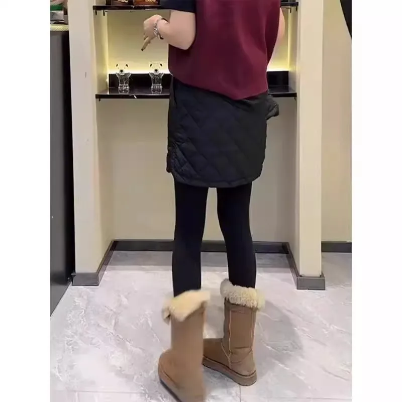 تنورة قطنية قصيرة للسيدات بخصر مرتفع وتصميم كاجوال مع شقوق على الجانبين للخريف والشتاء، أنيقة ودافئة